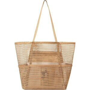 Women's Khaki Beach Tote Bags Causal Pool Bags For Mom Travel Swimming Vacations